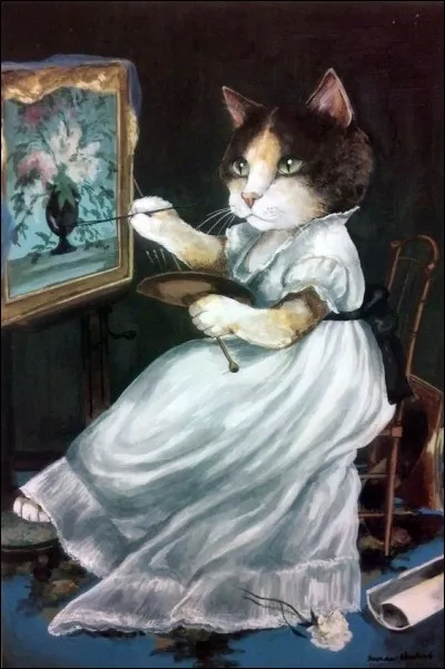 Cette petite chatte se prendrait-elle pour Eva Gonzales ? Qui est parodié sur cette cette illustration ?