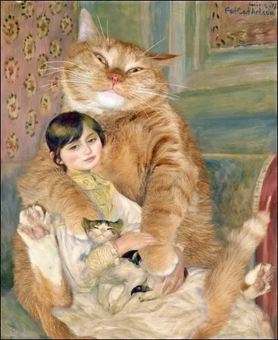 Je me souviens d'une toile où Julie Manet tient un chat dans ses bras ! Mais là, c'est le monde à l'envers ! Qui cette illustration parodie-t-elle ?