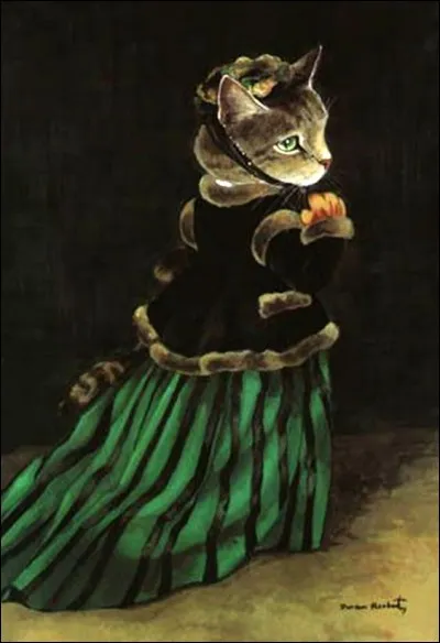 Voici la chatte en robe verte, d'après le célèbre peintre :