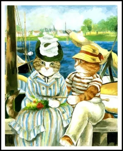 Nos minous ont usurpé la place d'un couple d'amoureux peint à Argenteuil par le célèbre peintre :