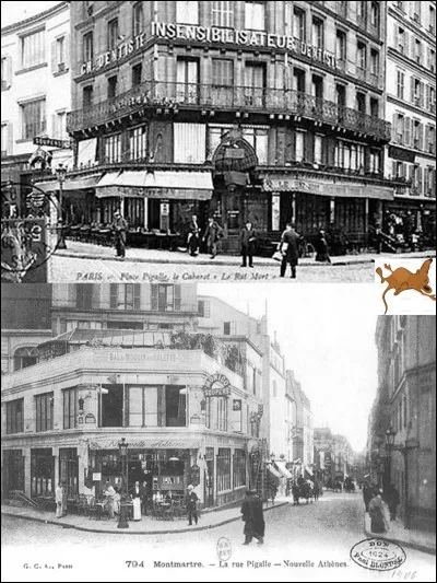 Allons au « 9 place Pigalle » puis suivant ces gens qui vont au « 7 place Pigalle » !
Suite à une dispute avec le patron du « café de la Nouvelle-Athènes », certains de ses clients le quittèrent pour s'installer au « café Pigalle ». Suite à une réflexion d'un de ses nouveaux clients, il prit un nouveau nom !
Quel est ce nouveau nom et pourquoi ?