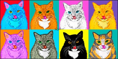 Voici la chatte Marylin en 8 exemplaires ! Quel peintre est parodié ?