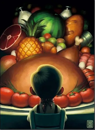 Cet amusant dessin dont j'ignore l'auteur fait irrémédiablement penser à une série TV et à un personnage ébloui par la nourriture comme celui de l'illustration. Quelle est cette série ?
