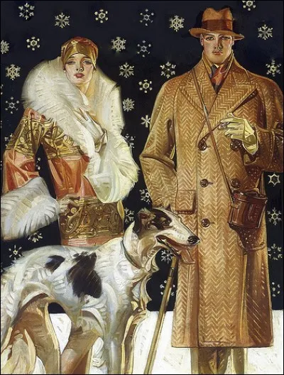 Cette uvre de l'artiste Joseph Christian Leyendecker, intitulé « A stroll in the snow » reproduit presque tout à fait fidèlement un film parodique réunissant un grand nombre de stars, toutes figurant un personnage de grand détective. Quel est ce film ?