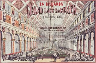 Allons près de la « place du Château d'Eau » !
En 1855 et 1880, ce fut le plus grand café au monde. On y trouvait 24 billards, une centaine de garçons de salle y travaillaient et, surtout, on y trouvait un « chronologomètre ».
Où nous trouvons-nous ?