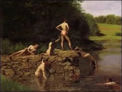 "The Swimming Hole" est un tableau réalisé entre 1884 et 1885 par un peintre, sculpteur, et photographe américain de mouvement réalisme et naturalisme, né le 25 juillet 1844 à Philadelphie (Pennsylvanie) et mort dans cette même ville le 25 juin 1916. S'inspirant de photographies qu'il avait prises, cette toile représente six hommes nus se baignant au bord d'un lac. Quel est le nom de cet artiste ?