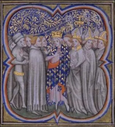 Cette enluminure représente le couronnement du Roi des Francs Louis VII, dont la première épouse fut Aliénor d'Aquitaine. Quelle est la fleur ?