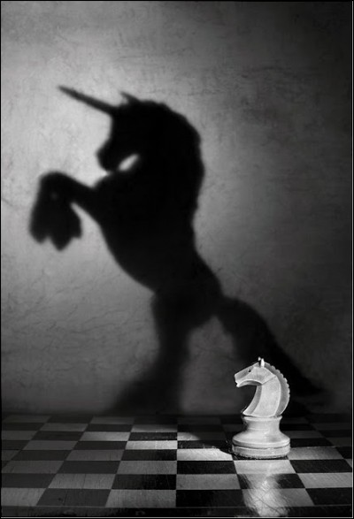 En ombre chinoise, une pièce du jeu d'échec, le cavalier, projetant... une licorne. Quand est né le mythe de la licorne ?
