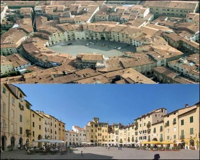 Quelle ville toscane possède une place caractéristique créée sur les ruines d'un amphithéâtre romain du IIe siècle après J.C.?