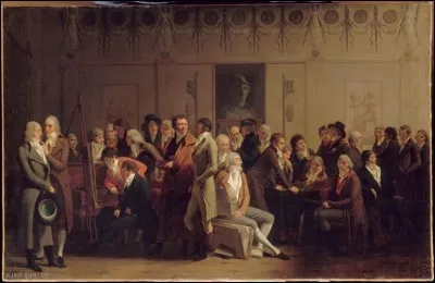 Quel peintre a représenté dans la toile "Réunion d'artistes dans l'atelier d'Isabey" 30 artistes conversant par petits groupes dans l'atelier du peintre Jean-Baptiste Isabey ?