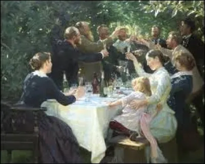 Quel peintre danois a représenté dans la toile "Hip, hip, hip, hurrah!" les artistes du groupe de Skagen portant un toast dans le jardin de la peintre Anna Ancher ?