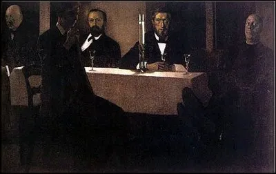 Quel peintre danois célèbre pour ses tableaux d'intérieur énigmatiques a représenté ses amis dans le tableau "Cinq portraits" ?