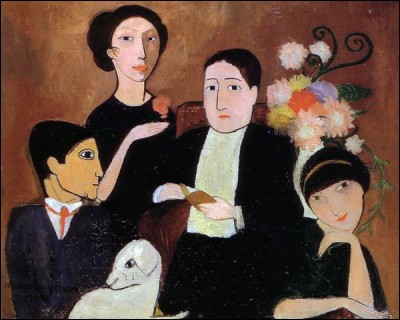 Marie Laurencin "Groupe d'artistes" (1908), de g. à d. ... / ... / Apollinaire / Fernande Olivier