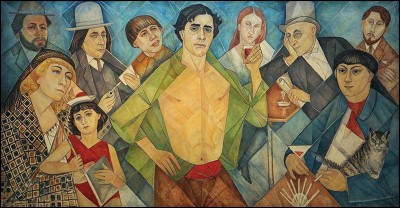 Marevna, "Hommage aux amis de Montparnasse" (1961),
de g. à d. Diego Rivera / Marevna / Marika / Ilya Ehrenburg / Chaïm Soutine / ... / Jeanne Hébuterne / ... / Moïse Kisling / Léopold Zborowski