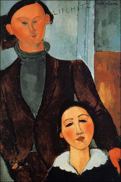 Amedeo Modigliani "Jacques et Berthe Lipchitz" (1916). Sculpteur polonais. Toile en exposition permanente dans une ville à population d'origine polonaise importante.