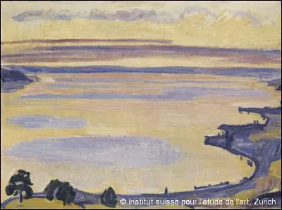 Quel peintre a réalisé cette toile intitulée "Le lac de Genève au coucher du soleil" ?