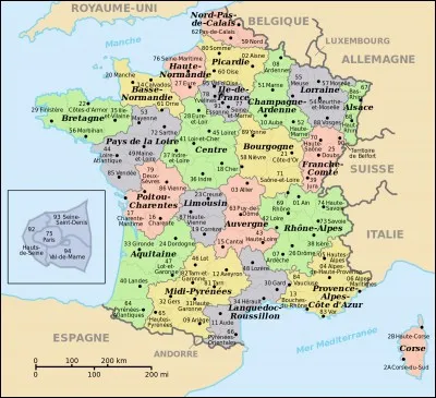 Combien y a-t-il de régions et de départements en France ?