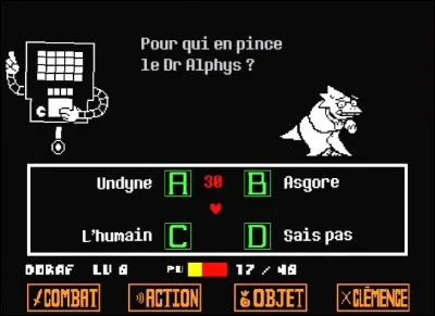 Pour qui "en pince" le Dr Alphys ? (plusieurs réponses)