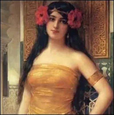 Je n'ai conservé que le buste de cette beauté arabe pour pouvoir poser la question : "Quel instrument de musique de peau tendue sur un cercle, tient-elle dans sa main droite" ?