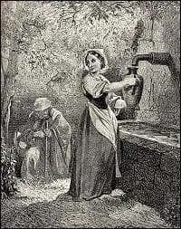 Une dame magnifiquement vêtue qui vint lui demander à boire : C'était la même fée qui avait apparut à sa sur...