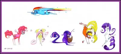 Cette image et celle d'avant représentent le groupe des six amies, la seule différence entre les deux est qu'il y a deux personnages manquants qui ne sont pas des poneys dans celle- là et qui sont dans celle d'avant. Qui sont les animaux de compagnie du groupe, retrouvez-les !
