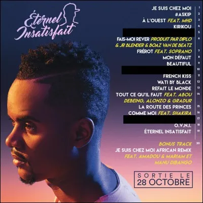 À quelle place se trouve le morceau "C'est quoi le del ?" dans l'album "Éternel Insatisfait ? Agrandissez l'image pour mieux comprendre.