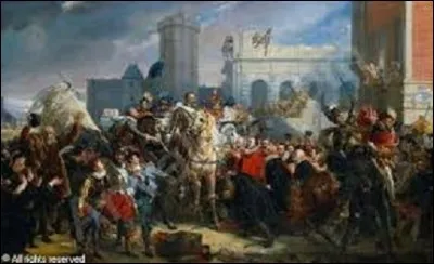 ''L'Entrée d'Henri IV à Paris, 22 mars 1594'' est une huile sur toile, de 5,10 m de haut sur 9,58 m de long, visible dans la galerie des Batailles, au château de Versailles. Représentant une scène de l'arrivée du roi dans la capitale, après son sacre à Chartres, qui se fait remettre les clefs de la ville, quel peintre néo-classique, d'histoire, et portraitiste, a réalisé cette oeuvre, en 1817 ?