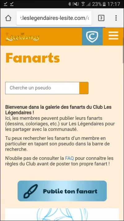 Combien de pages la catégorie fanart du site "Les Légendaires" contient-elle ?