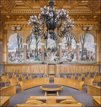 Que représente le tableau au fond de la salle du Conseil des États ?