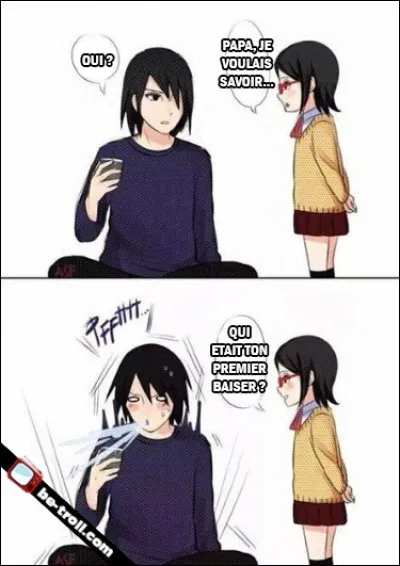 Sarada, cette petite fille qui ne ressemble à aucun de ses deux parents. Pourquoi Sasuke est-il gêné ?