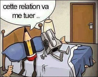 La rencontre amoureuse dangereuse entre le crayon et le taille-crayon. Attention, la question la plus difficile du quiz, lequel va y laisser sa peau ?