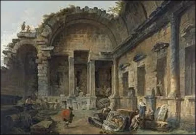 ''Intérieur du Temple de Diane à Nîmes'' est une uvre faisant partie de la série des ''Principaux Monuments de la France'' d'un peintre de ruines, dessinateur et graveur, destinée à décorer un salon au château de Fontainebleau. Réalisée en 1786, elle ne fut jamais mise en place, tout comme les autres tableaux. Quel artiste est l'auteur de cette huile sur toile ?