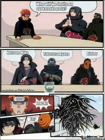 Petite réunion au sein de l'Akatsuki pour la soirée karaoké. Qui Tobi propose-t-il comme invité ?