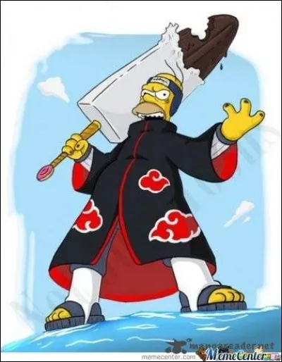 C'est "soirée déguisée" chez les Simpson. Homer Simpson, un grand fan de l'Akatsuki, s'est déguisé en...