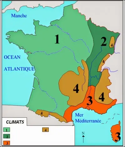 Au sud-est de la France, on dit qu'on a un climat - sur l'image le petit "3" - ...