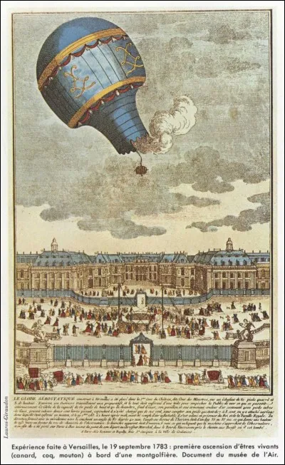 En 1783, quels animaux ont fait le premier voyage en ballon &agrave; air chaud (montgolfi&egrave;re) ?
