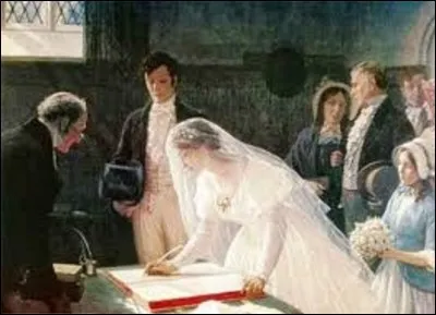 Peinture : 
Quel peintre anglais (1852-1922), (scènes de genre et d'histoire inspirées de la Régence anglaise, a peint en 1920 cette huile sur toile intitulée ''Signing the register'', ''Signer le registre'' en français ?