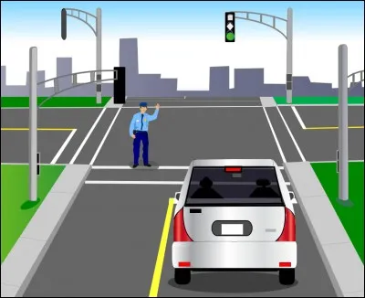 Un agent de la paix ou un signaleur routier vous fais signe de passer, que la lumi&egrave;re soit rouge ou verte, ou que ce soit un panneau d'arr&ecirc;t, que faites-vous ?