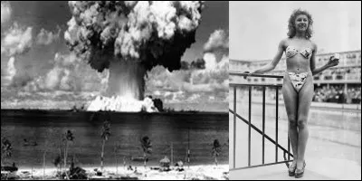 Restons au « 14 avenue de la Porte Molitor » !
En 1946, il y a eu, on pourrait dire, une sorte d'explosion de la mode en cet endroit qui a fait perdre « pas mal de surface » à une tenue de loisirs ! Peut-être que le créateur a entendu la véritable explosion qui a eu lieu à 13 800 km environ.
De quel produit parle-t-on ?