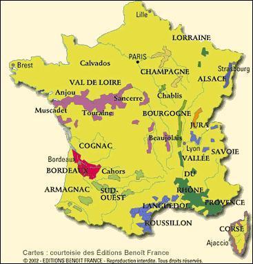 Comment s'appellent les zones de production de vins (Bordeaux, Champagne, Saint-milion, etc.)?