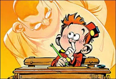 Le petit Spirou, lui, apprend les langues en classe. 
- Spirou, comment dit-on "école" en anglais ?