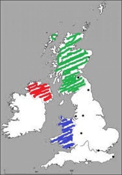 Sur la carte ci-contre, par quelle couleur l'Écosse est-elle représentée ?