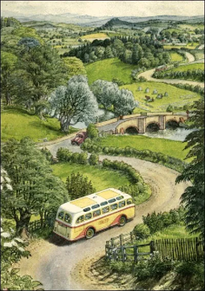 Ce tableau au style naïf, de S.R. Badmin, s'intitule Rolling road ( la route ondoyante). Avec un peu d'observation, on peut se croire dans une scène très marquante du film... ?