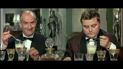 Plus léger ce dîner, mais tout aussi affreux pour le fils improvisé de Louis de Funès, condamné, comme son père (Delicious, delicious, mange, mon fils, mange !) à savourer la pire cuisine anglaise. Quel est ce film ?
