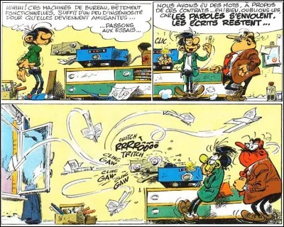 Parlons des inventions de Gaston !
Gaston a inventé un pouf ayant d'étonnantes propriétés, il est élastique et très rebondissant ! On apprendra plus tard que cette invention est en réalité une erreur.
Que voulait-il inventer ?