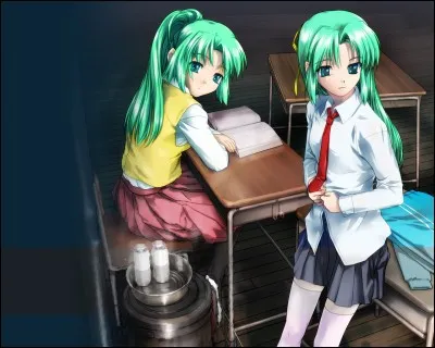 "Higurashi no naku koro ni" : 
Ces jumelles ont l'air tout à fait normales, pourtant, ce n'est pas vraiment le cas... Qui sont-elles ?