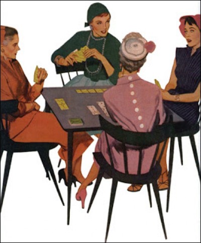 Cette illustration, pour peu qu'on la transforme avec un décor de cuisine et un peu d'alcool, et qu'on retire les chapeaux de ces dames, nous ramène à... ?
