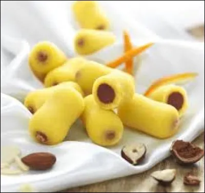 Quel est le nom de ce bonbon jaune à base de praliné enrobé dans une pâte d'amande ?