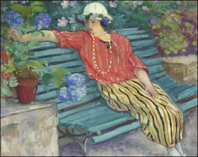Qui a peint "Jeune femme assise avec hortensias" ?
