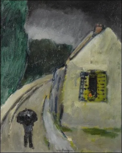 Qui est l'auteur du tableau "Rue de village sous la pluie" ?